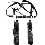 Akstore Black Leather Thighs Hands Restraint Sling Bound Bondage Unisex Spreader for Fetish Extreme Fun Sex Lover SM Game New Style Fantasy Deep & Easy Access Thigh Sling Spreader Leather Adjustable Slave Bondage Restraints Harness Extreme Sm Bdsms Toys Sex Products for Women Men Lover Couples