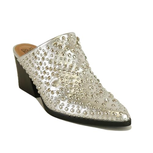 Beast Fashion Women's Studded Mule Western Mule Stacked Block Heels Mules Comfort Pointed Toe Slip on Slides Loafer Shoes, Silver,6 at Amazon