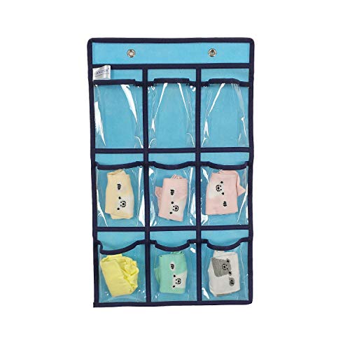 ANIZER Over Door Hanging Closet Underwear Sock Storage Cell Phone Jewelry Organizer Clear Pockets (Blue, 9 Pockets)