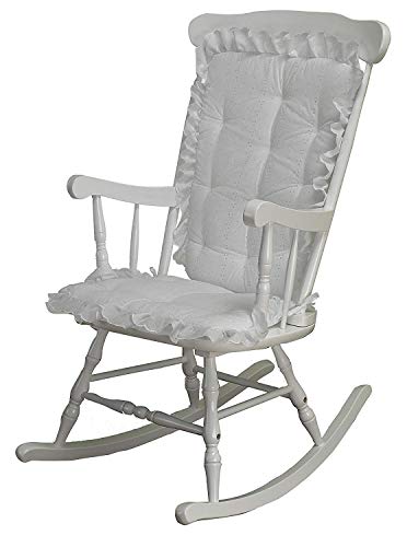 Rocking Chair Cushion Pad Set, White Eyelet, Machine Washable, Seat Cover or Replacement Pads for Rocker or Glider
