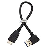 Smays Right Angle USB 3.0 to Micro-B 3.0 Data Sync and Charging Cable Adapter (1 Foot, White)
