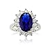 Sterling Silver Oval Blue Sapphire and CZ Princess Diana/Kate Middleton Ring