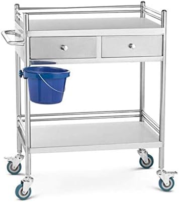 JYMEIFAD Medical Dental Lab Service Carts 2-drawer Trolley 2/3-tier Stainless Steel Mobile Trolley, Four Rounds Removable utility vehicle for Beauty cars - Capacity 100 kg