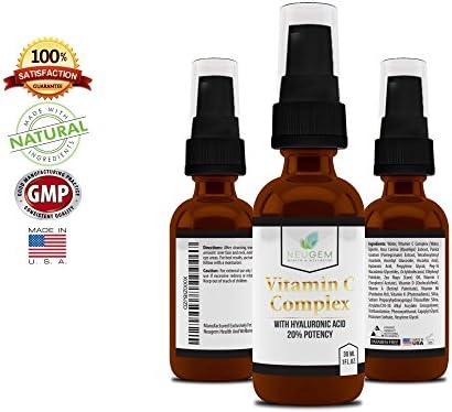 Vitamin C Complex Serum With Hyaluronic Acid, 20% Potency, Antioxidant Protection, Shielding Skin From Damaging Free Radicals, Boosts Healthy Collagen Production- Made In USA