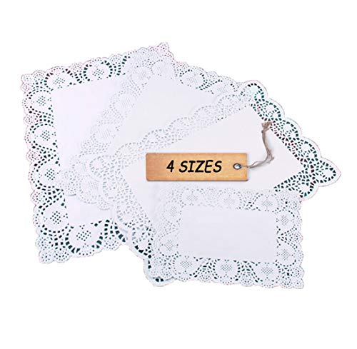 SCHOLMART Floral White Paper Disposable Doilies Tea Party Birthday Baking Embossed Pattern Rectangle 16 Pieces (Assorted Sizes, Rectangular 4-size 16 pack)