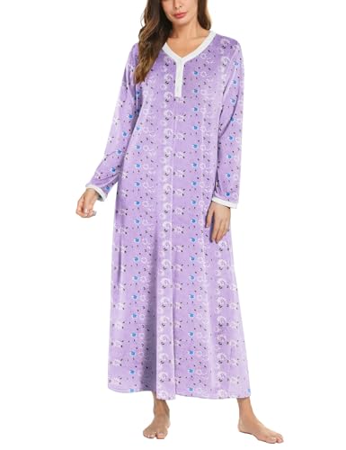 Ekouaer Women's Velvet Nightgowns Velour Full Length Sleep Shirt Sleepwear at Amazon