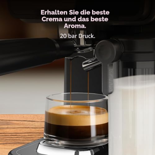 Halbautomatische Espressomaschine Power Espresso Touch ColdBrew Latte. 1350 W, 20 Bar, Kalt, Warm oder Heiß, Touch-Display, 1,5 L Wassertank, 500 ml Milchtank, Doppelter Siebträg