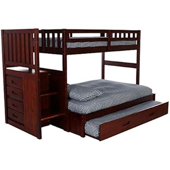 Discovery World Furniture Mission Twin Over Full Staircase Bed with Twin Trundle, Merlot