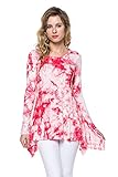 Frumos Womens Long Sleeve Tie Dye Spandex Tunic Hi-Low Tunic Top