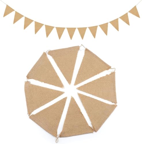 Dahi Jute Bunting, 15 Metres/48 Pieces Triangle Flags, Jute Bunting, Vintage Banner, Indoor and Outdoor Decoration – Brown