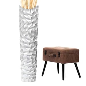 Leewadee Große Bodenvase für Dekozweige hohe Standvase Design Holzvase, Holz, 110 cm, Silver-Coloured
