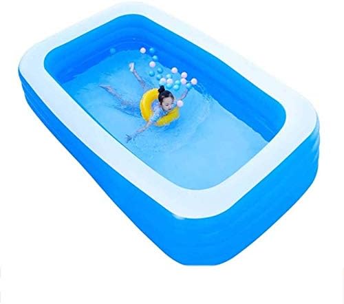 Rindasr Backyard outdoor large inflatable swimming pool, adult children summer blue square thickened PVC, with electric air pump and swimming ring (Size : 300 * 187 * 65CM)