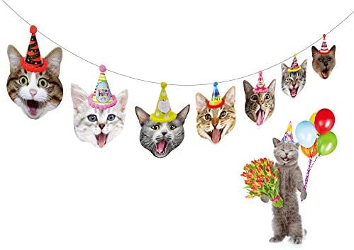 Birthday Cat Garland by Gyzone, Funny Photographic Cat Faces Birthday Banner, Kitties Bday Party Bunting Decoration