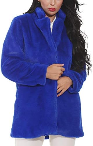 Women Faux Fur Coat Jackets Outerwear Long Sleeve with Pockets Winter Soft Thick