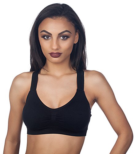 Anemone Strappy Criss-cross Back Comfort Sports Bra with Removable Pads (O/S, Black) - Thumbnail 2