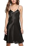 Avidlove Women\'s Nightshirts Satin Chemises Slip Sleepwear,Black (FBA),Large