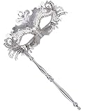 Coxeer Masquerade Mask on Stick Halloween Mask Metal Laser Cut Venetian Mask