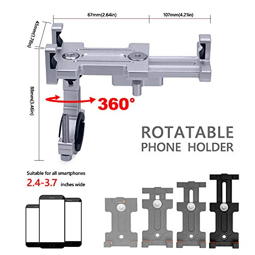 ELECFUN Bike Phone Mount, 360° Rotation Aluminum Phone Holder for Bicycle, Motorcycle, Adjustable Handlebar Rack for iPhone X 8 7 6 | Plus, Galaxy S9 S8 S7 | Plus, All 2.4"-3.7" Wide Phones