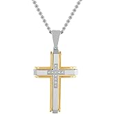 Steel Nation Men Stainless Steel 2" Cross Pendant Two-Tone Yellow and Matte Finish on 24" Curb Chain