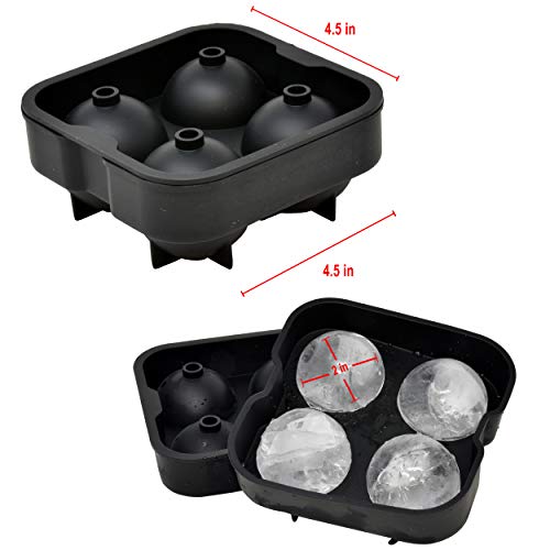Perlli Ice Ball Maker Mold - Makes 4 Large Round Sphere Balls - Flexible Food Grade Silicone Circular Ice Tray 5 X 5cm Ice Ball Spheres for Drinks Whiskey Bourbon Scotch