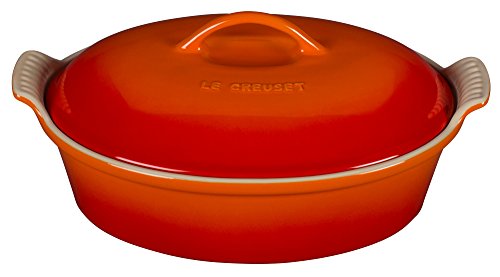 Click Here to See More Images Le Creuset Stoneware Heritage Covered 2.25QT. Oval Casserole - Flame