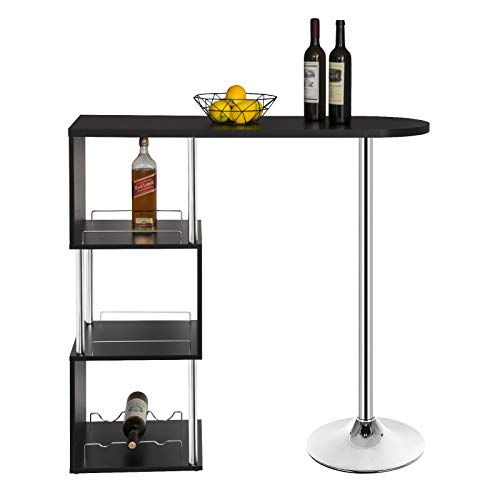 WOLTU Bartisch BT22sz Stehtisch Bistrotisch Bartheke Tresentisch, mit 3 Ablagefläche, mit Weinregale, Metall, MDF… – Bild 5