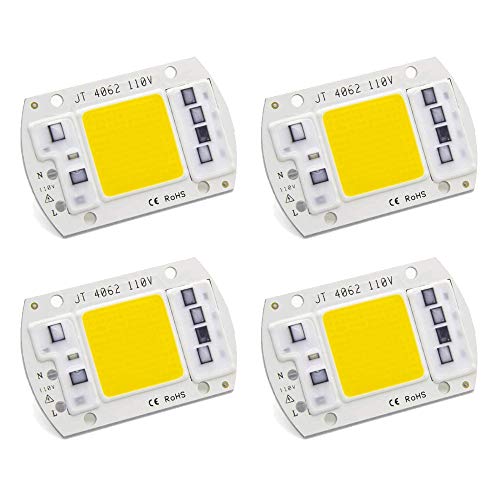50W COB LED Chip, CANAGROW 4 Pack Full Spectrum LED Chip for Plant Grow Light (380nm-780nm / AC 110V / 3000K), Integrated Smart IC Driver