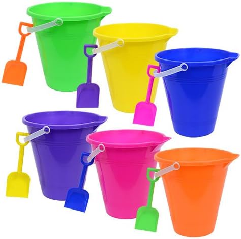 Kids Beach Swimming Summer Fun Sand Toys Brightly-Colored Pails Includes Plastic Beach Pails with Shovels, 7 in. and Plastic Sand Toys Sets