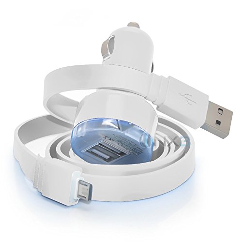 (White) Lenovo ZUK Z2 Pro In Car Dual Port 2.1 Amp Bullet USB Charger + Micro USB Data Sync Cable ONX3Â®