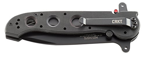 CRKT M21-14SFG EDC Folding Pocket Knife: Special Forces Everyday Carry, Black Serrated Edge Blade, Veff Serrations, Automated Liner Safety, Dual Hilt, G10 Handle, Reversible Pocket Clip
