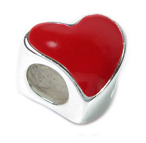 Sterling Silver Red Enamel Love Heart European Bead Charm Valentines Gift for Lover Wife girlfriend