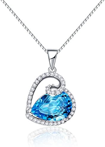 JOLICE S925 Sterling Silver Swarovski Elements Crystal Heart Pendant Necklace, 18'' (Sapphire)