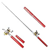 Sportsvoutdoors Telescopic Protable Pocket Fish Pen Carbon Fishing Rod Pole + Reel (Red)