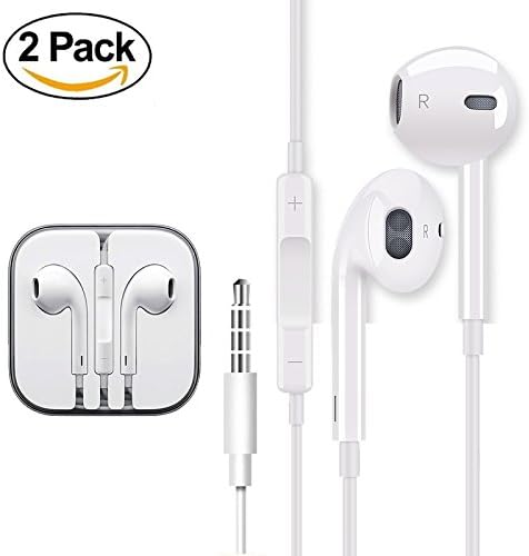 2 PACK Earphones Earbuds Headphones For Apple Headphones Iphone Headphones With Microphone Stereo Sound Mic Remote Volume Control For iphone 6 7 8 x plus ipad ipod Compatible With 3.5 mm Headphone WHI