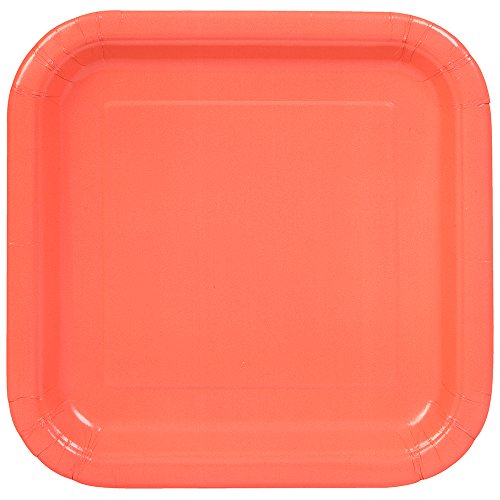 Square Coral Paper Plates, 14ct