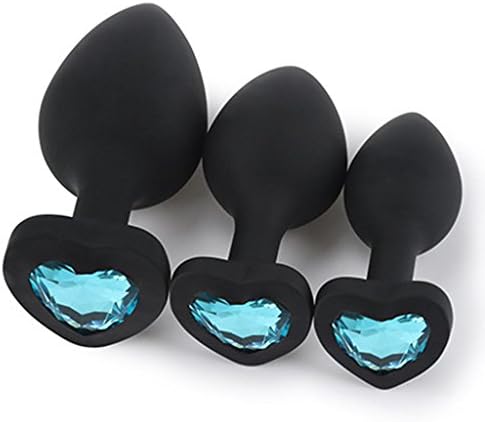 FUK3F Black Silicone 3 Pack/Size Trainer Plug Set Heart Base Adult Toys for Men Women - Light Blue Jewellery