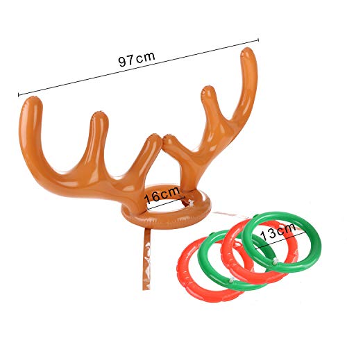 Christmas Party Games Inflatable Reindeer Antler Hat with Rings Favors for Kids Brown
