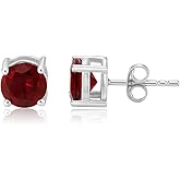 Sechi Genuine Garnet Stud Earrings in 925 Sterling Silver | Hypoallergenic January Birthstone Earrings for Women | Red Gemstone Jewelry Gift