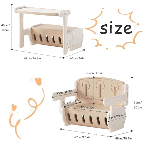 Toddler Table and Chair Set, Foldable and Flip-Up Sofa Mode, Kids Table and Chairs with Storage, for Drawing, Reading, Writing and Playtime,Painting Desktop