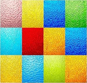 CHICSHIS 10 Textured Transparent Stained Glass Sheets, Assorted Art Mosiac Pack for DIY Mosaic Crafts, 4x6 inches Cathedrals Glass for Stained Mosaic Supplies and Home Decor, Textured Transparent