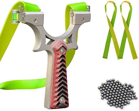 Tongtu Stainless Steel Slingshot with 2 Rubber Bands 50 Slingshot Ammos for Hunting Adult Outdoor Catapult Slingshot with Sight