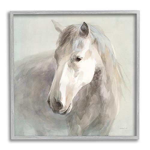 Stupell Industries White Horse Painting Gray Framed Giclee Art Design by Danhui…
