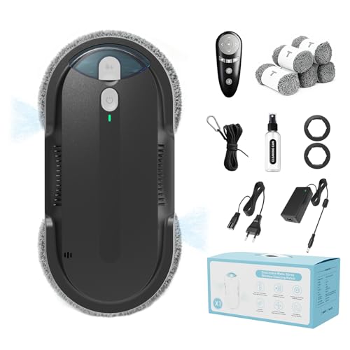 HIXZAP X1 Robot Window Cleaner with Two-Way Ultrasonic Spray, Double Propeller, 4800-6400pa, 85 ml Tank, Edge Detection, Smart Navigation, for Windows and Mirrors (Black)