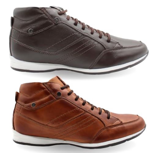 Kit 2 Pares Sapatênis Masculino Couro Legítimo Elegance Cano Alto com Zíper Lateral