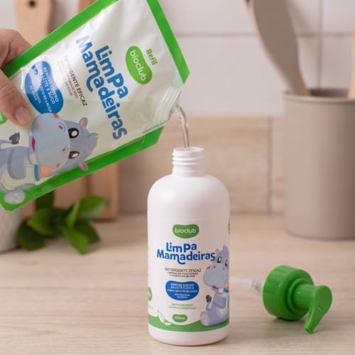 Detergente Limpa Mamadeiras Kit 3 Refis, Sachê 500ml - Vegano, Hipoalergênico, Origem Vegetal,Lava Utensílios Bebê, Chupeta, Copo, Remove Cheiro Leite, Biodegradável | Limpa Mamadeiras - Bioclub