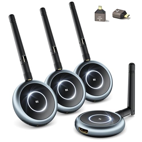 AIMIBO HDMI Wireless Transmitter and 3 Receivers, Wireless Extender HDMI 5.8G 98FT/30M Streaming Video 1080P@60Hz for Laptop, PC, Camera TV Box on Multiple TVs, Projector, Display