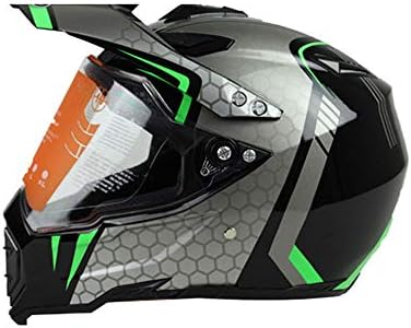 XBDOT Adult MX Motocross Helmet Small Light Outdoor Riding Full Face Off-Road Protection Helmet Gift Transparent Lens/Black Green Honeycomb(M,L,XL,XXL)