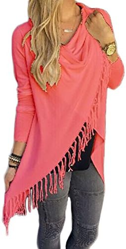 ChongXiao Women's Summer Tassel Slash Shawl Long Sleeve Cardigan Blouse Tops Sweatershirt (Asian XL/US 8-10, Watermelon Red)