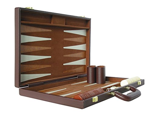 15" Deluxe Backgammon Set - Travel Case - Brown Board