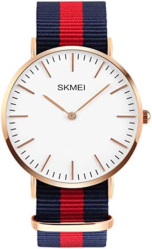 BuryTonyRose-Gold Fashion Minimalist Analog Wrist Watch Waterproof Business Casual Quartz Watch with Navy Blue Red Nylon Strap